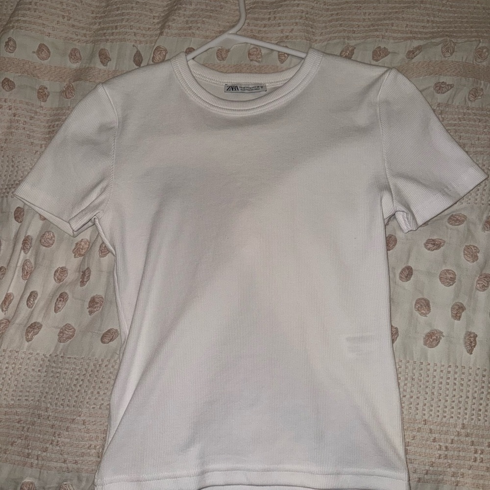 Zara white ribbed t shirt